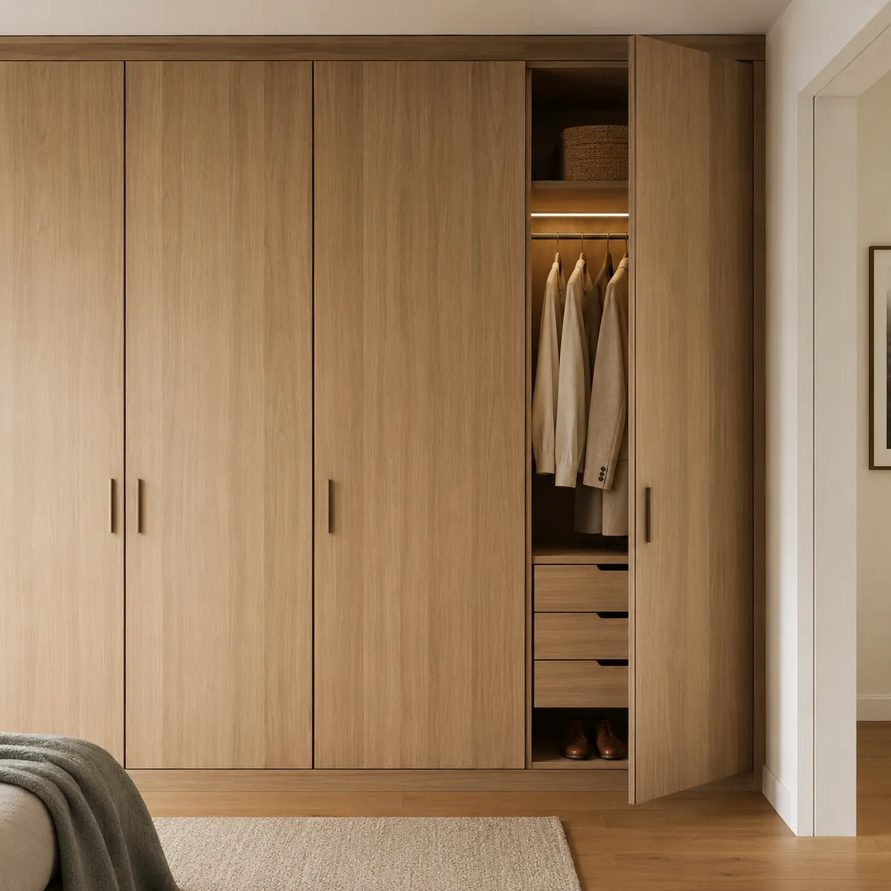 Oak sliding door built-in wardrobe