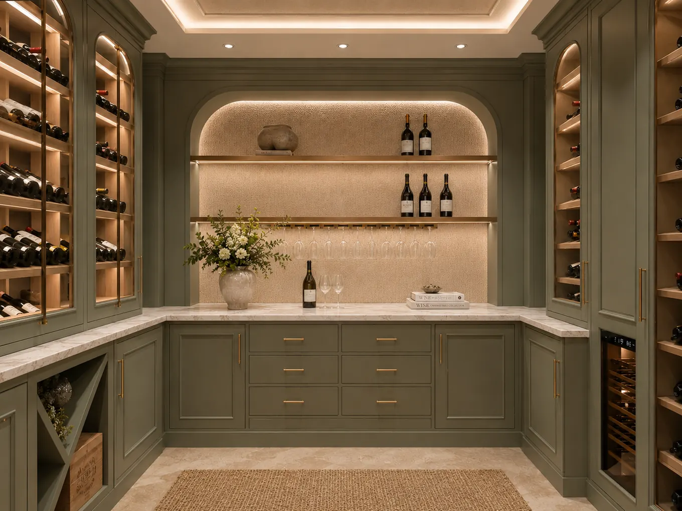 Sage green wine room